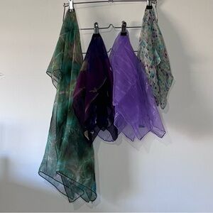 Vintage Silk And Poly Scarf Lot Purples And Greens Various Sizes